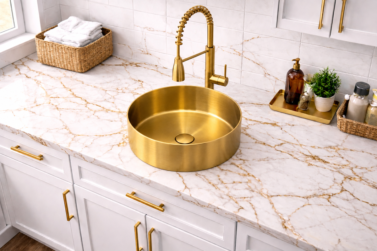 Zentra Gold Stainless Steel Medium Cylindrical Sink.