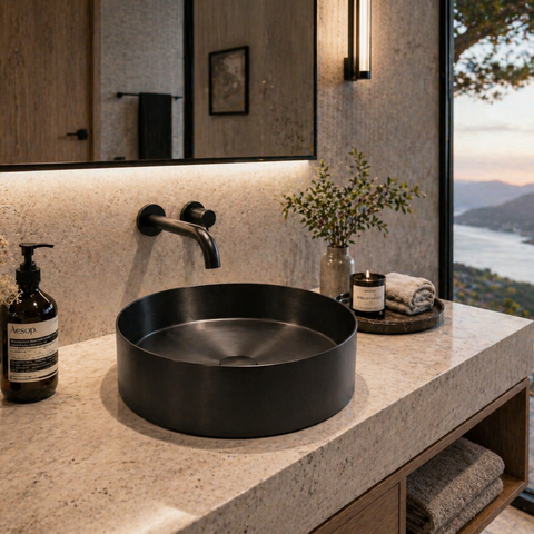 Zentra Black Stainless Steel Medium Cylindrical Sink.