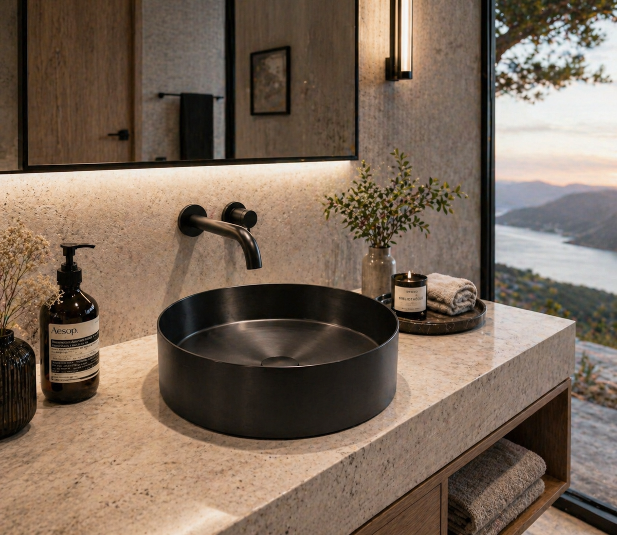 Zentra Black Stainless Steel Medium Cylindrical Sink.