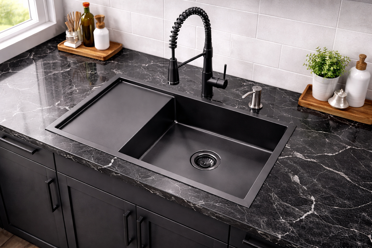 Zentra Black Stainless Steel Large Square Sink.